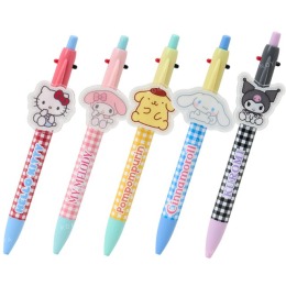 Sanrio 三麗鷗 造型雙色原子筆 0.5mm (格紋坐姿款) Kitty 美樂蒂 布丁狗 大耳狗 酷洛米