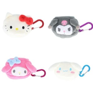 Sanrio 三麗鷗 絨毛造型收納包 附登山扣 (大臉款) Kitty 美樂蒂 酷洛米 大耳狗