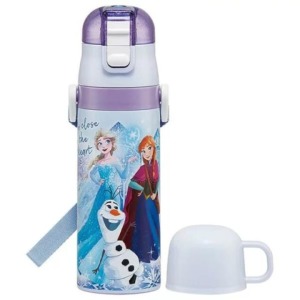 Skater 迪士尼 冰雪奇緣 兒童兩用不鏽鋼保溫瓶附背帶 470ml/430ml SKDC4 (藍紫款)