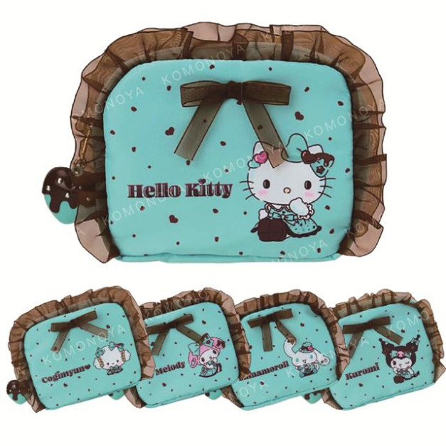 ▲新品特價【限購排單】Sanrio 三麗鷗 荷葉邊造型化妝包 (薄荷巧克力) Kitty 美樂蒂 小麥粉