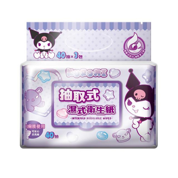 Sanrio 三麗鷗 酷洛米 濕式衛生紙3入組 40抽 (紫眨眼款)