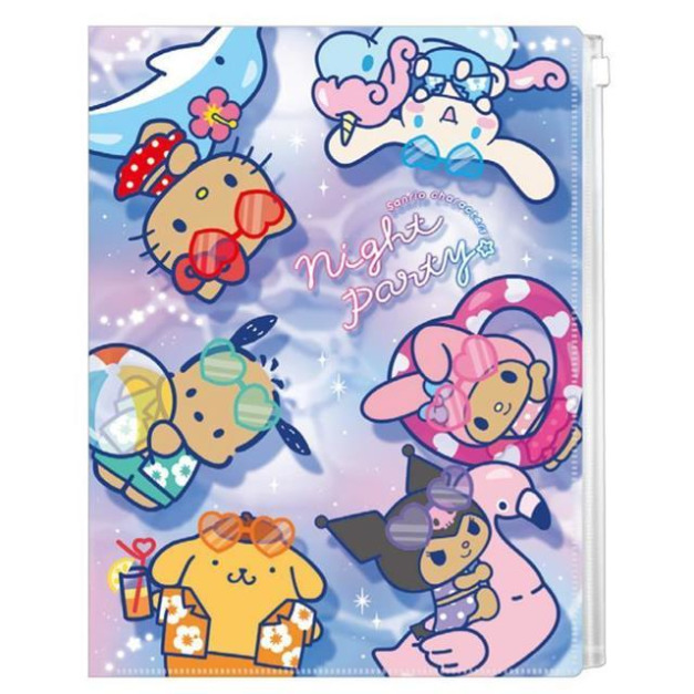 Sanrio 三麗鷗 大集合 雙開式多功能資料夾 (黑皮戲水款)