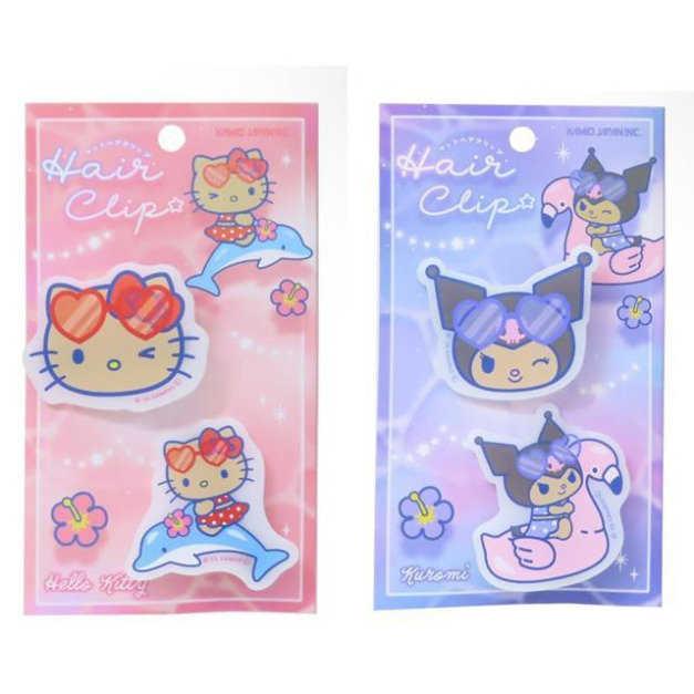 Sanrio 三麗鷗 壓克力造型髮夾 兩入組 (黑皮戲水款) Kitty 酷洛米
