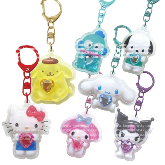Sanrio 三麗鷗 立體壓克力鑰匙圈 (愛心水鑽款) Kitty 美樂蒂 酷洛米 布丁狗 大耳狗