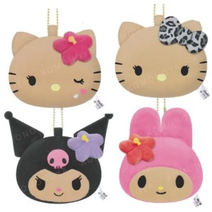 Sanrio 三麗鷗 絨毛玩偶隨身鏡 (黑皮夏威夷款) Kitty 美樂蒂 酷洛米