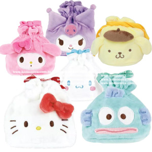 Sanrio 三麗鷗 底部加寬絨毛造型束口袋 (大臉款) Kitty 美樂蒂 酷洛米 布丁狗 大耳狗