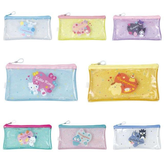 Sanrio 三麗鷗 拉鏈透明扁平筆袋 (亮片款) Kitty 美樂蒂 酷洛米 布丁狗 大耳狗 帕恰狗