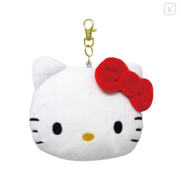 Sanrio 三麗鷗 Hello Kitty 絨毛造型易拉扣票卡零錢包 (紅緞帶大頭款)