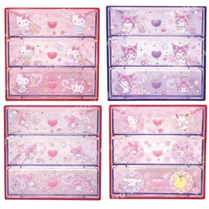 Sanrio 三麗鷗 桌上型三層收納盒 (櫻花款) Kitty 酷洛米 美樂蒂