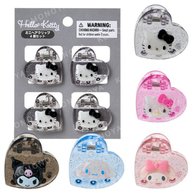 Sanrio 三麗鷗  迷你造型鯊魚夾4入組 (金屬夏季小物) Kitty 美樂蒂 大耳狗 酷洛米