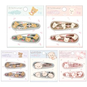 San-X 拉拉熊 樹脂鐵髮夾2入組 (滿版款) 拉拉熊 牛奶熊 茶小熊