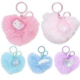 Sanrio 三麗鷗 愛心絨毛鑰匙圈 (復古千鳥格) Kitty 大耳狗 美樂蒂 酷洛米