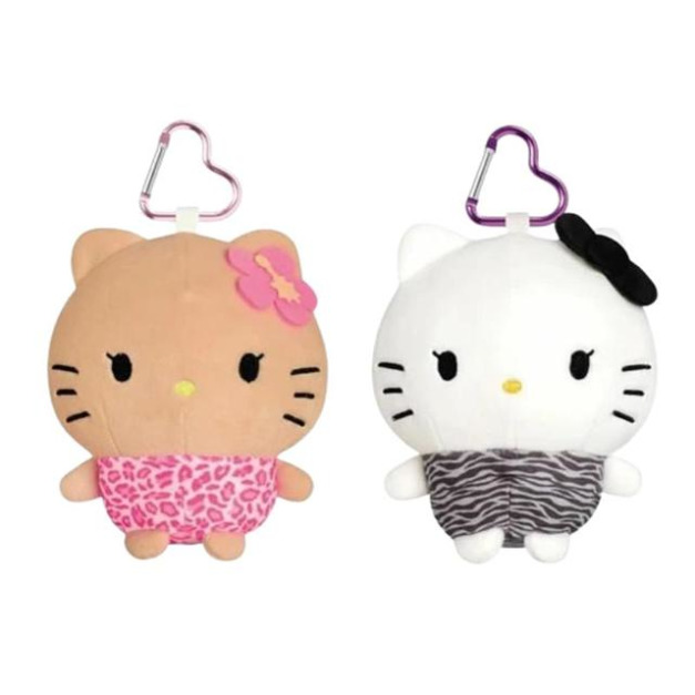 Sanrio 三麗鷗 Hello Kitty 愛心扣環胖胖絨毛零錢包 (動物紋)