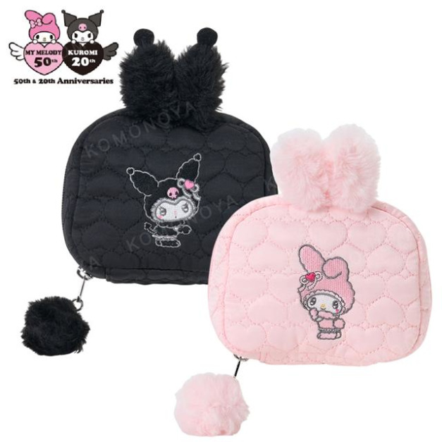 ▲特價【限購】SanrioSanrio 三麗鷗 心型衍縫絨毛化妝包 (毛茸茸 美樂蒂50th & 酷洛米20th)
