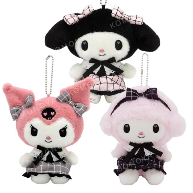Sanrio 三麗鷗 絨毛玩偶吊飾 (黑粉格紋) 美樂蒂 酷洛米