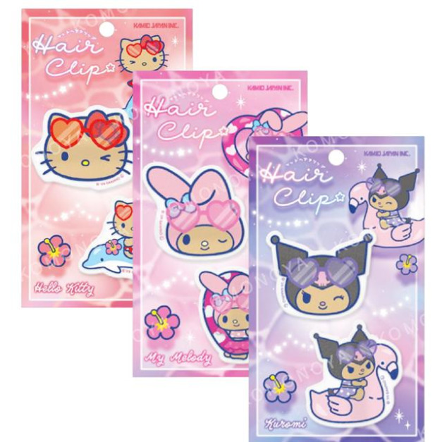 Sanrio 三麗鷗 壓克力造型髮夾2入組 (夏威夷戲水) Kitty 美樂蒂 酷洛米