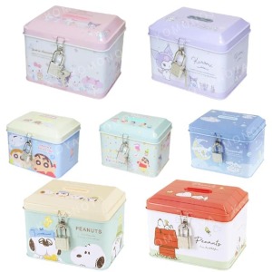 Sanrio 三麗鷗 蠟筆小新 史努比 鐵盒存錢筒附鎖