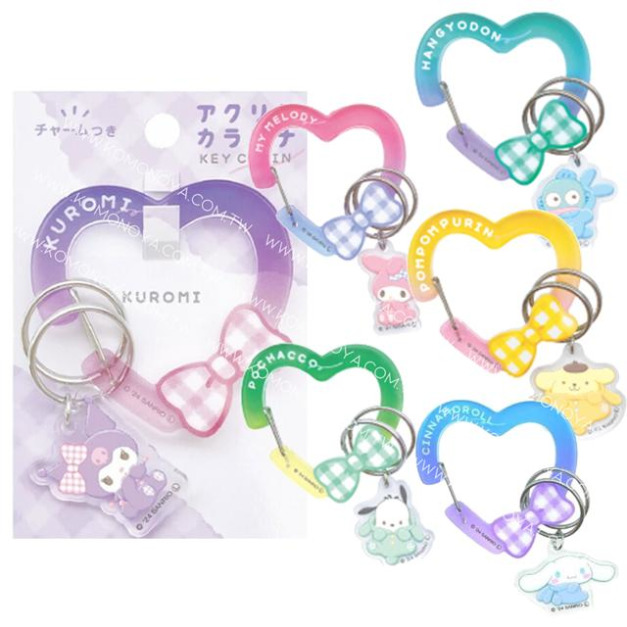 Sanrio 三麗鷗 愛心造型扣環鑰匙圈 包掛 (格紋蝴蝶結)