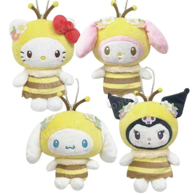Sanrio 三麗鷗 絨毛玩偶零錢包吊飾 (蜜蜂系列) Kitty 美樂蒂 酷洛米 大耳狗