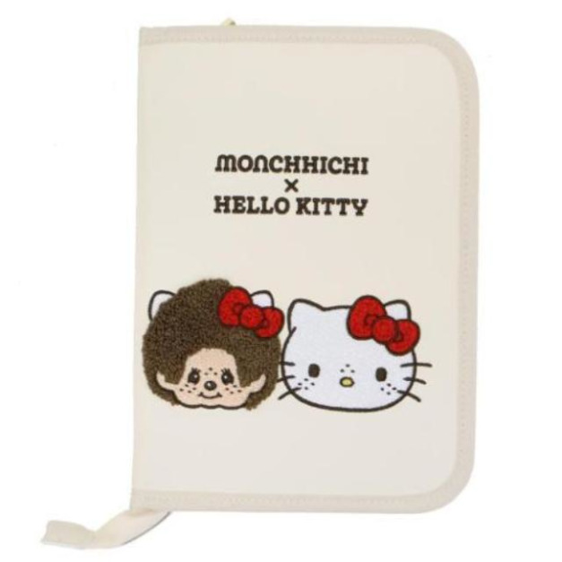 Sanrio 三麗鷗 Hello Kitty x Monchhichi 皮質刺繡多功能收納包 (大臉款)