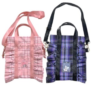 Sanrio 三麗鷗 荷葉邊手提肩背兩用包 (格紋款) 美樂蒂 酷洛米