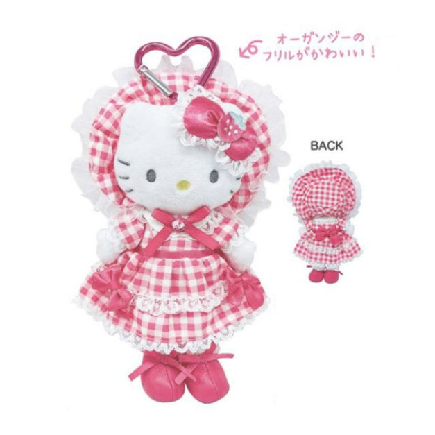 【10/14預購結單】▲特價 Sanrio 三麗鷗 Hello Kitty 愛心扣環絨毛長腿玩偶吊飾 (Lolita粉)