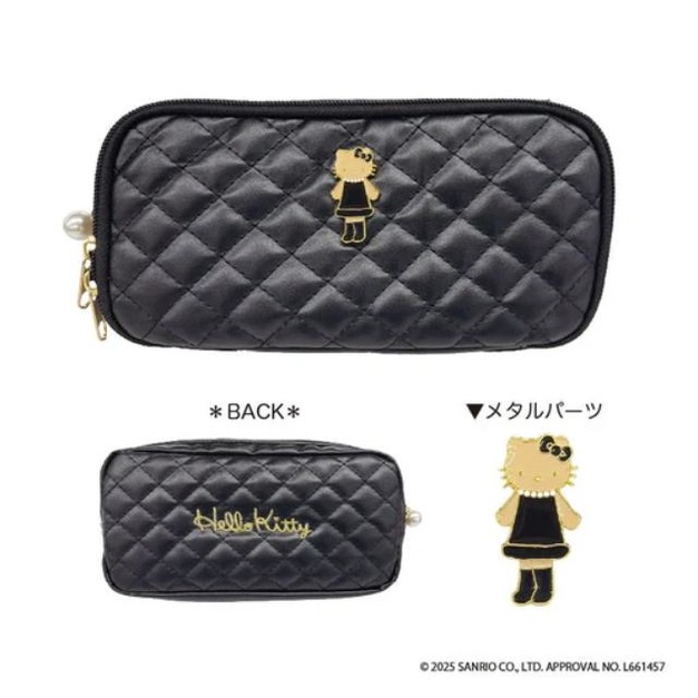 現貨▲特價 Sanrio 三麗鷗 Hello Kitty 皮質菱格紋收納包 (長腿黑洋裝)
