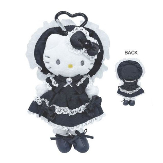 【10/14預購結單】▲特價 Sanrio 三麗鷗 Hello Kitty 愛心扣環絨毛長腿玩偶吊飾 (Lolita黑)