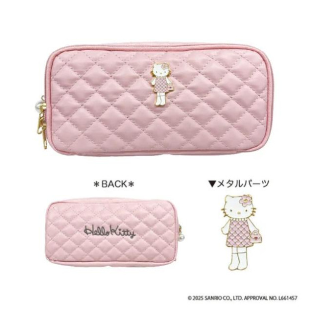 【10/14預購結單】▲特價 Sanrio 三麗鷗 Hello Kitty 皮質菱格紋收納包 (長腿粉洋裝)