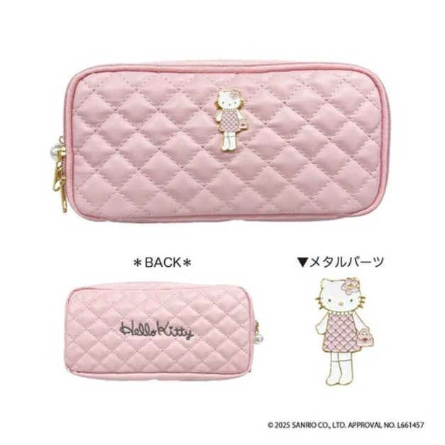 現貨▲特價 Sanrio 三麗鷗 Hello Kitty 皮質菱格紋收納包 (長腿粉洋裝)
