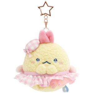 San-X 角落生物 炸蝦 絨毛玩偶吊飾 (粉格裙貝雷帽款）
