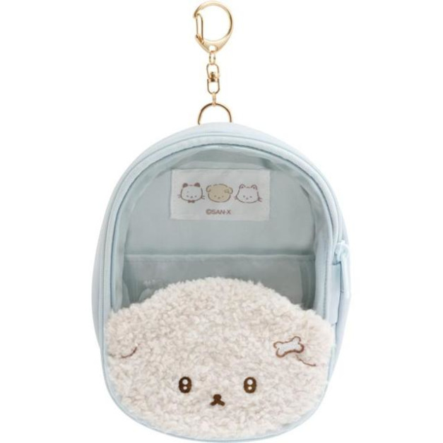 San-X 意志薄弱醬 逃避小狗 皮質窗口玩偶收納包 (藍大臉款)