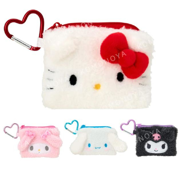 Sanrio 三麗鷗 絨毛造型扁平袋附扣環 (大臉款) Kitty 美樂蒂 大耳狗 酷洛米