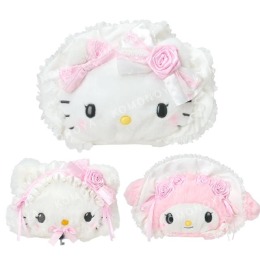 ▲預購特價【限購】Sanrio 三麗鷗 絨毛造型拉鍊化妝包 (蕾絲嫁紗) Kitty 美樂蒂 Charmmy