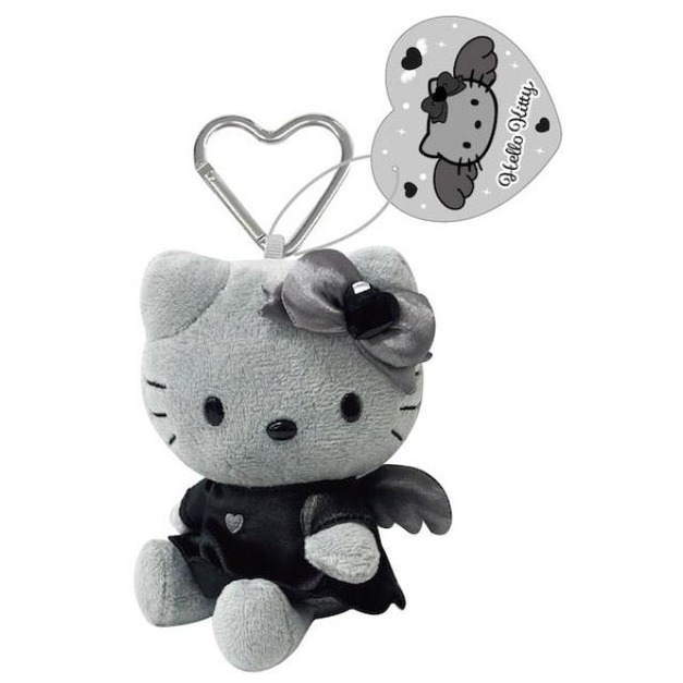▲特價【限購】Sanrio 三麗鷗 Hello Kitty 愛心扣環絨毛玩偶吊飾 (銀 灰階黑天使系列)