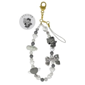 ▲特價【限購】Sanrio 三麗鷗 Hello Kitty 串珠手機吊飾 (銀 灰階黑天使系列)