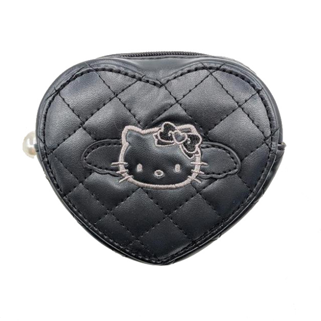 ▲特價【限購】Sanrio 三麗鷗 Hello Kitty 皮質心型零錢包 (黑 灰階黑天使系列)