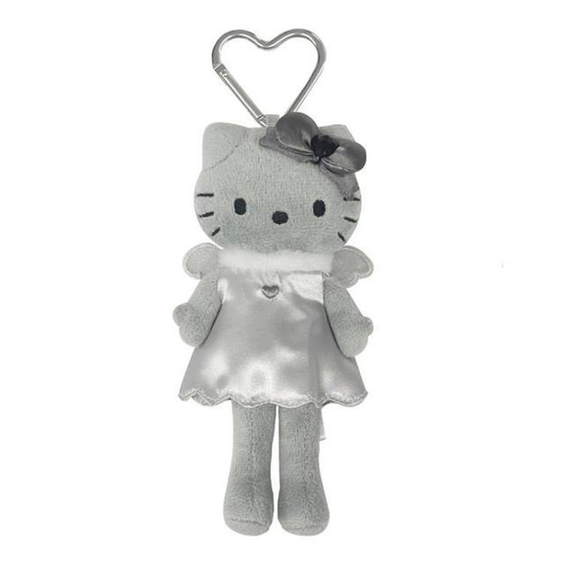 ▲特價【限購】Sanrio 三麗鷗 Hello Kitty 愛心扣環絨毛長腿玩偶吊飾 (銀 灰階黑天使系列)