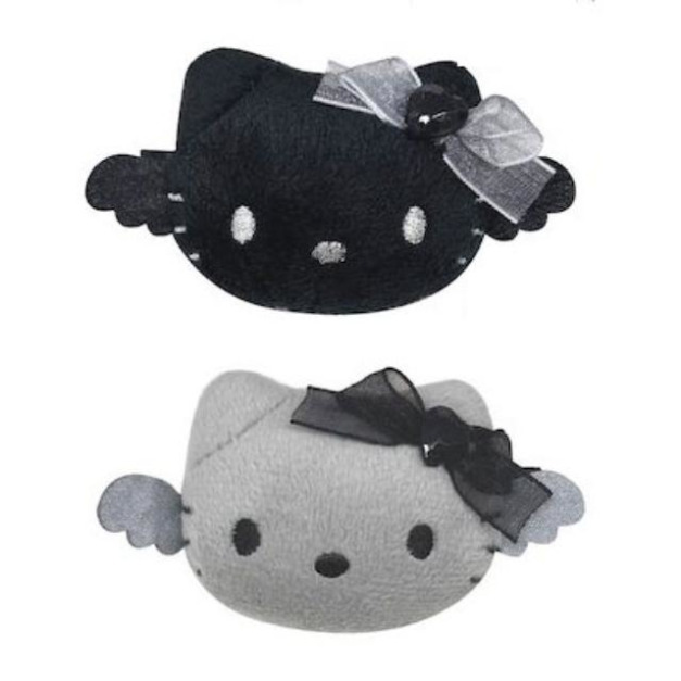▲特價【限購】Sanrio 三麗鷗 Hello Kitty 絨毛造型髮夾2入組 (灰階黑天使系列)