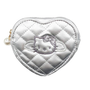 ▲特價【限購】Sanrio 三麗鷗 Hello Kitty 皮質心型零錢包 (銀 灰階黑天使系列)