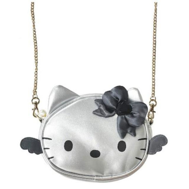 ▲特價【限購】Sanrio 三麗鷗 Hello Kitty 皮質造型斜背包 (銀 灰階黑天使系列)