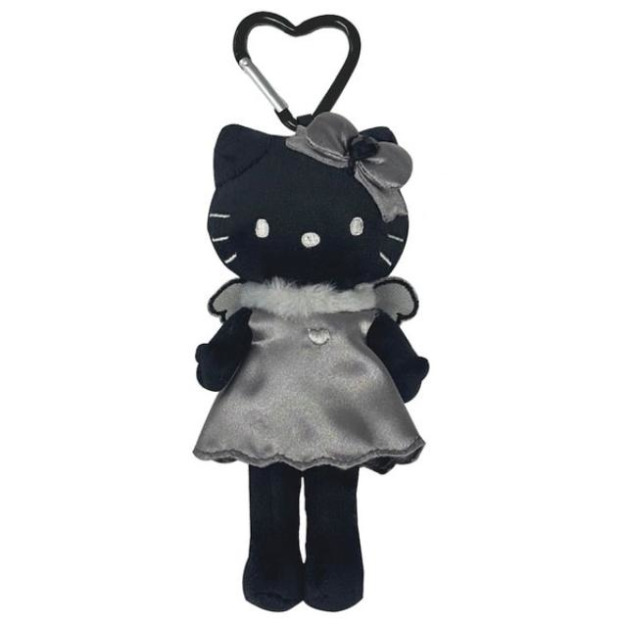 ▲特價【限購】Sanrio 三麗鷗 Hello Kitty 愛心扣環絨毛長腿玩偶吊飾 (黑 灰階黑天使系列)