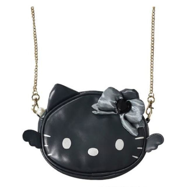 ▲特價【限購】Sanrio 三麗鷗 Hello Kitty 皮質造型斜背包 (黑 灰階黑天使系列)