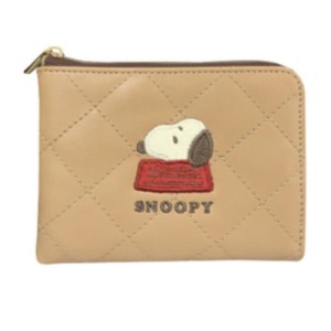 史努比 皮質絎縫L型零錢包 (棕狗屋款)