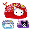 Sanrio 三麗鷗 絨毛大臉半圓化妝包 S (和風款) Kitty 酷洛米 大耳狗