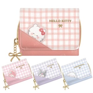 Sanrio 三麗鷗 皮質三折短夾 (格紋款) 大耳狗 酷洛米 美樂蒂 Kitty