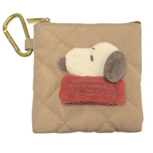 史努比 絎縫拉鍊零錢包吊飾 (棕狗屋款)