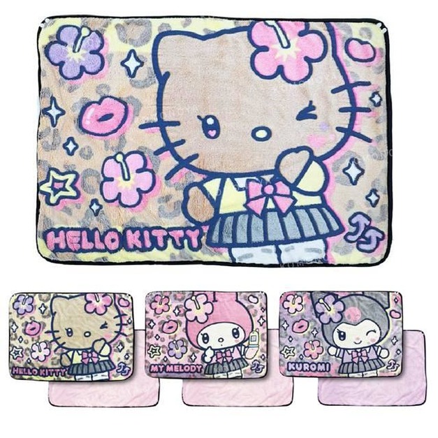 Sanrio 三麗鷗 絨毛毛毯 100x70cm (高校款) Kitty 美樂蒂 酷洛米