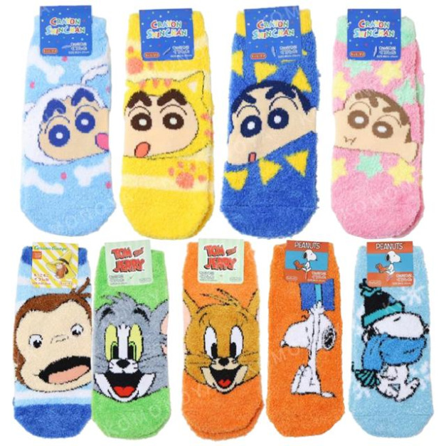 湯姆貓與傑利鼠 史努比 喬治猴 蠟筆小新 成人絨毛短襪 23-25cm