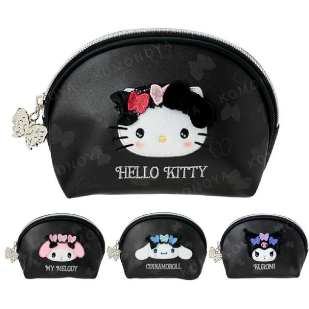 ▲特價 Sanrio 三麗鷗 皮質半圓拉鍊化妝包 (暗夜蝴蝶) Kitty 美樂蒂 酷洛米 大耳狗